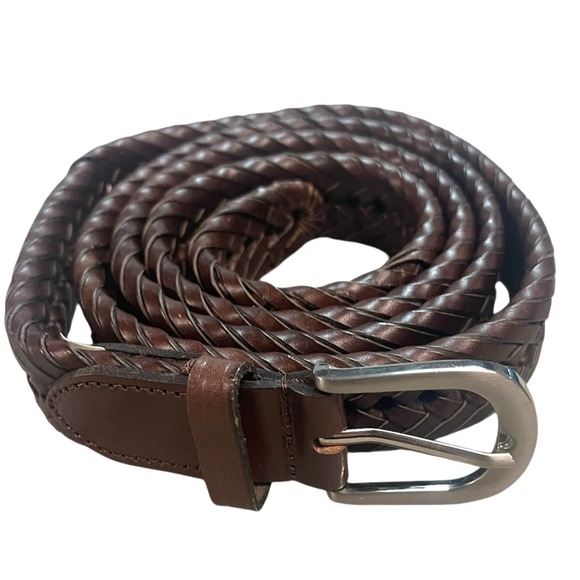 Kontoor Braided Genuine Leather Belt Mens Size 52 Brown Woven Design - Picture 1 of 11